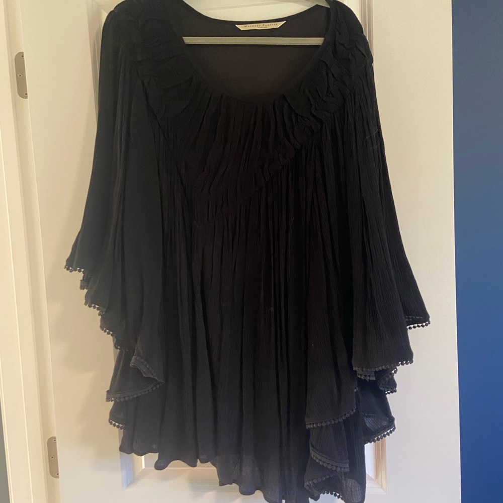 eShakti Black Ruffled Blouse